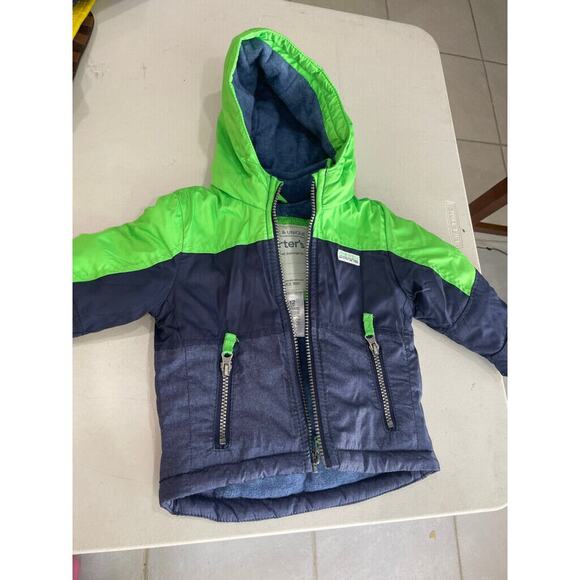 CARTERS HOODED PUFFER JACKET SZ 12 MONTHS BABY KAWAII COLORBLOCK COAT GREEN/BLUE - Picture 8 of 12
